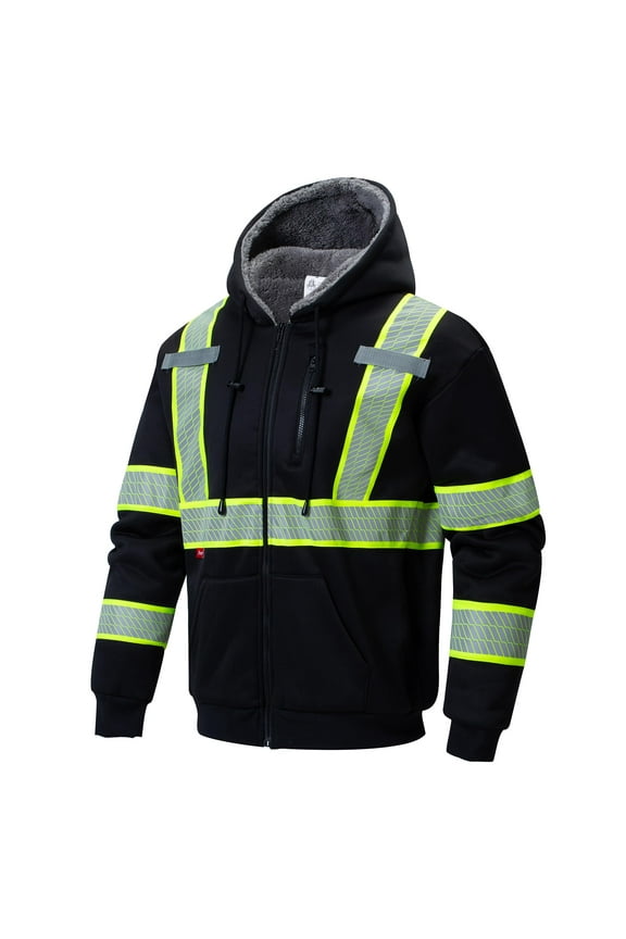 Hi Vis Safety Hoodie for Men Women Fleece Lined Class 3 High Visibility Sweatshirt Reflective Jacket Black 3X-Large