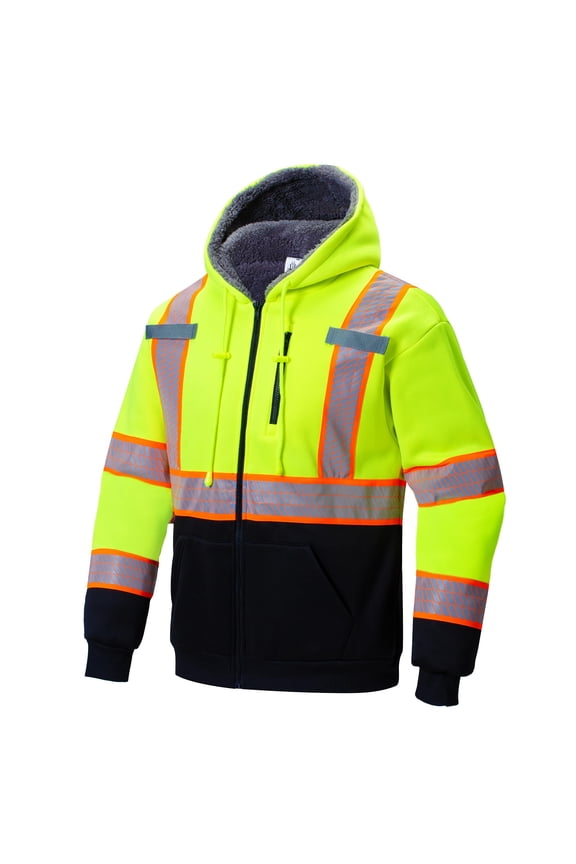 Hi Vis Safety Hoodie for Men Women Fleece Lined Class 3 High Visibility Sweatshirt Reflective Jacket Green 3X-Large