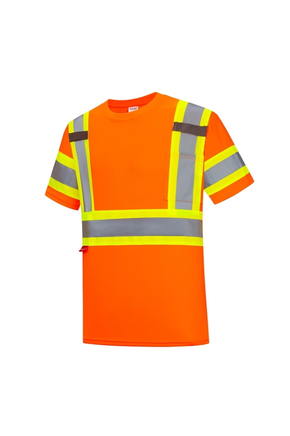 High Vis Shirts, Class 2 Safety Shirts with Reflective Strips and Pocket, Quick Dry Breathable High Visibility Construction Shirts, Short Sleeve Reflective Shirt for Men & Women, Orange S