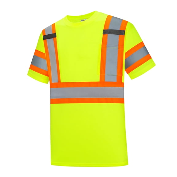 ProtectX High Vis Shirts, Class 2 Safety Shirts with Reflective Strips and Pocket, Quick Dry Breathable High Visibility Construction Shirts, Short Sleeve Reflective Shirt for Men & Women, Green 3XL