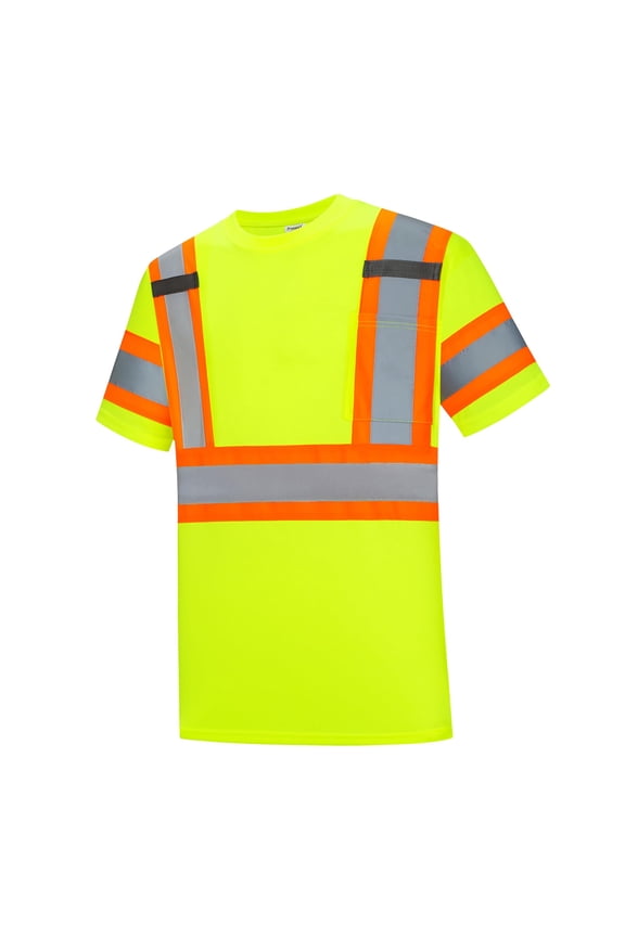 High Vis Shirts, Class 2 Safety Shirts with Reflective Strips and Pocket, Quick Dry Breathable High Visibility Construction Shirts, Short Sleeve Reflective Shirt for Men & Women, Green 3XL