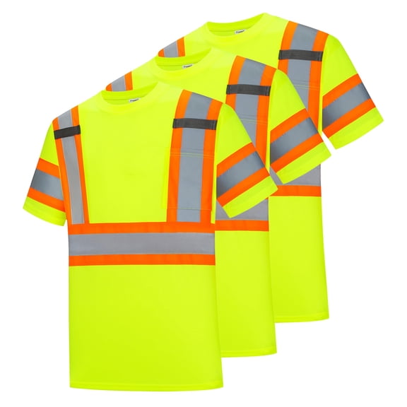 ProtectX High Vis Shirts, Class 2 Safety Shirts with Reflective Strips, Quick Dry Breathable High Visibility Construction Shirts, Short Sleeve Reflective Shirt for Men & Women, Green XXL 3PCS