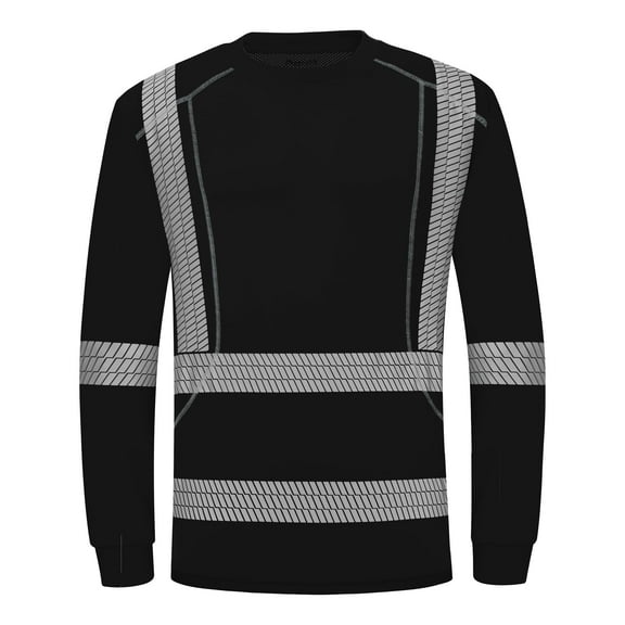 ProtectX High Visibility Long Sleeve Safety Reflective Shirts, Construction Work Shirt for Men, ASIN Class 3 Type R Black Long 2X-Large
