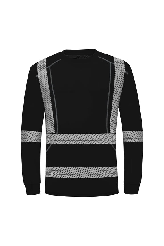 High Visibility Long Sleeve Safety Reflective Shirts, Construction Work Shirt for Men, ASIN Class 3 Type R Black Long Medium