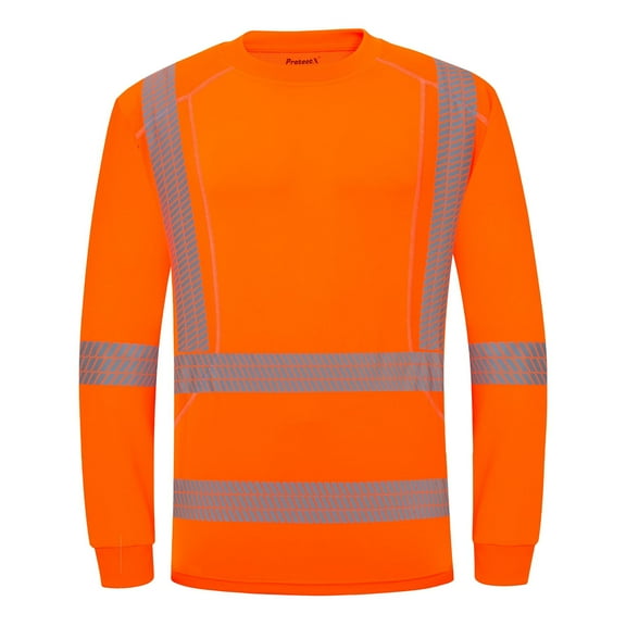 ProtectX High Visibility Long Sleeve Safety Reflective Shirts, Construction Work Shirt for Men, ASIN Class 3 Type R Orange Long Large
