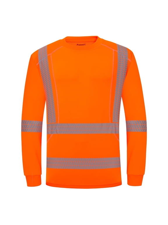 High Visibility Long Sleeve Safety Reflective Shirts, Construction Work Shirt for Men, ASIN Class 3 Type R Orange Long Small