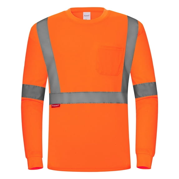 ProtectX High Visibility Long Sleeve Shirts Reflective Hi Vis Safety Shirt for Men Class 2 Construction Shirt 1 Pack Orange 4X-Large