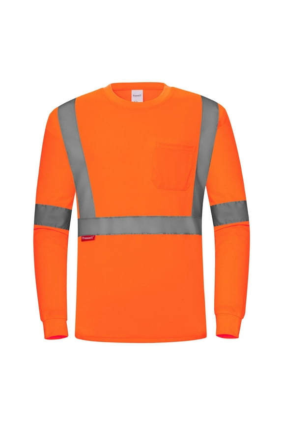 High Visibility Long Sleeve Shirts Reflective Hi Vis Safety Shirt for Men Class 2 Construction Shirt 1 Pack Orange Medium