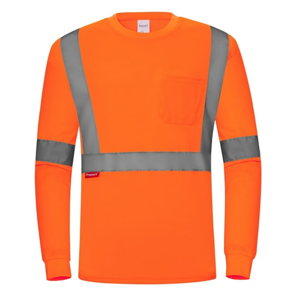 ProtectX High Visibility Long Sleeve Shirts Reflective Hi Vis Safety Shirt for Men Class 2 Construction Shirt 1 Pack Orange Small