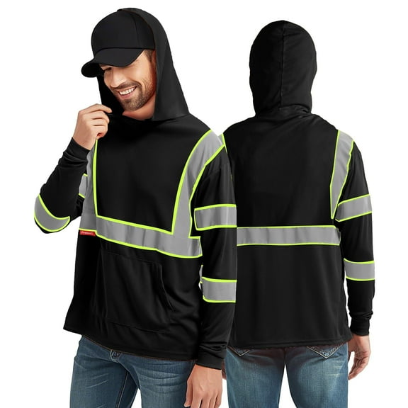 ProtectX High Visibility Long Sleeve Shirts Reflective Hi Vis Safety Shirt for Men Class 3 Construction Shirt 1 Pack Hoodie Black 4X Large