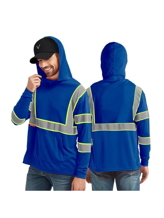 High Visibility Long Sleeve Shirts Reflective Hi Vis Safety Shirt for Men Class 3 Construction Shirt 1 Pack Hoodie Blue 3X Large