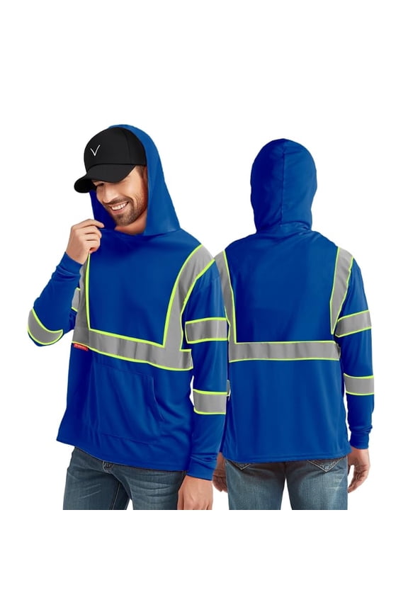 High Visibility Long Sleeve Shirts Reflective Hi Vis Safety Shirt for Men Class 3 Construction Shirt 1 Pack Hoodie Blue Medium
