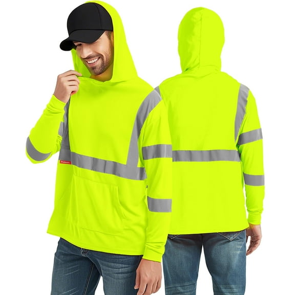 ProtectX High Visibility Long Sleeve Shirts Reflective Hi Vis Safety Shirt for Men Class 3 Construction Shirt 1 Pack Hoodie Green 2X Large