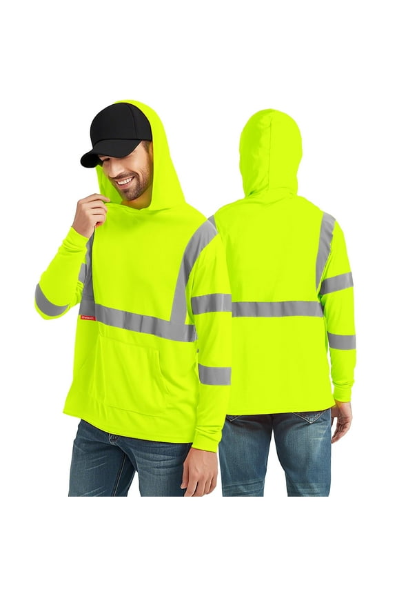High Visibility Long Sleeve Shirts Reflective Hi Vis Safety Shirt for Men Class 3 Construction Shirt 1 Pack Hoodie Green Large