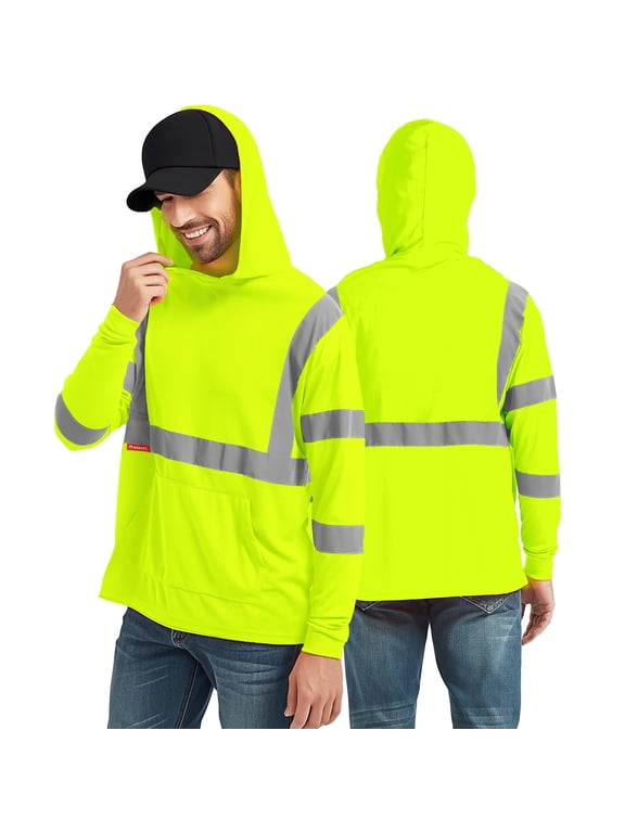 High Visibility Long Sleeve Shirts Reflective Hi Vis Safety Shirt for Men Class 3 Construction Shirt 1 Pack Hoodie Green Small
