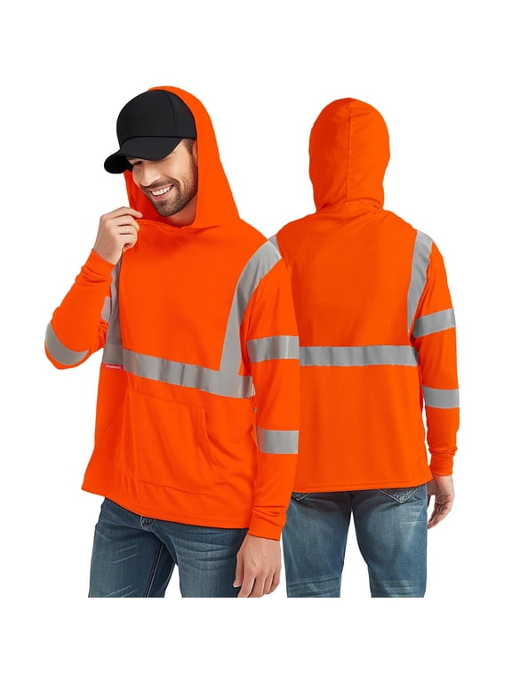 High Visibility Long Sleeve Shirts Reflective Hi Vis Safety Shirt for Men Class 3 Construction Shirt 1 Pack Hoodie Orange Small