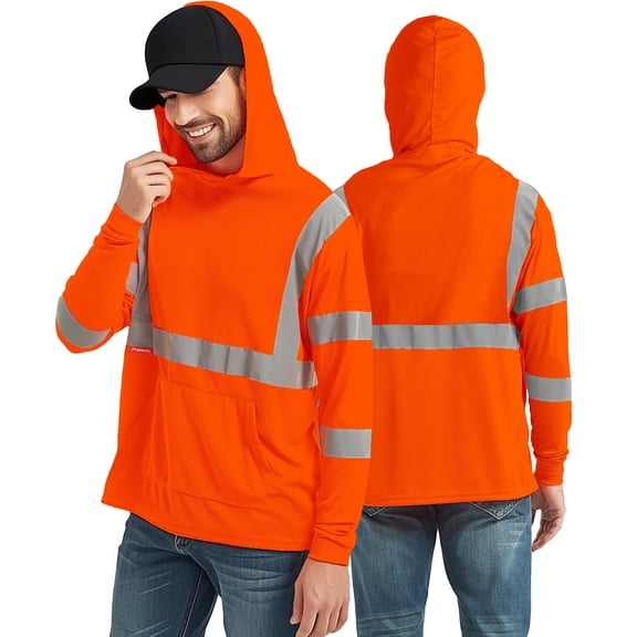 ProtectX High Visibility Long Sleeve Shirts Reflective Hi Vis Safety Shirt for Men Class 3 Construction Shirt 1 Pack Hoodie Orange X Large