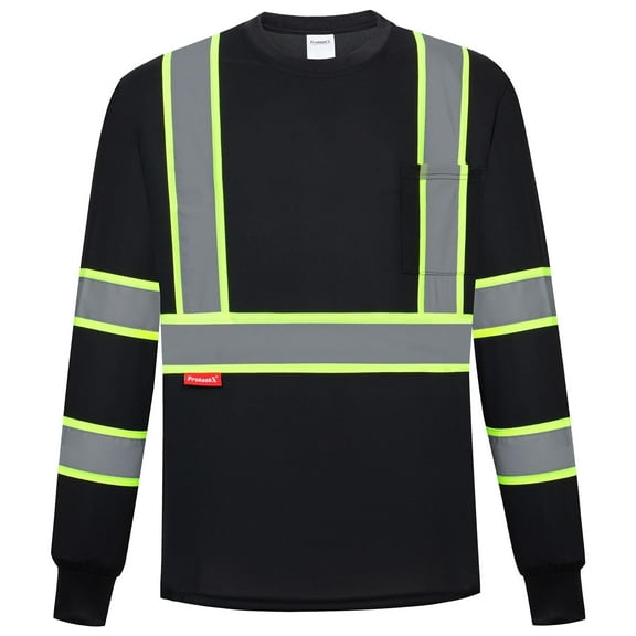 ProtectX High Visibility Long Sleeve Shirts Reflective Hi Vis Safety Shirts for Men Class 2 Work Shirts for Construction Warehouse 1 Pack Black 3X-Large