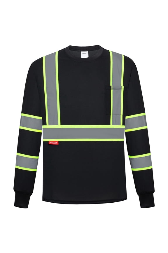 High Visibility Long Sleeve Shirts Reflective Hi Vis Safety Shirts for Men Class 2 Work Shirts for Construction Warehouse 1 Pack Black Medium