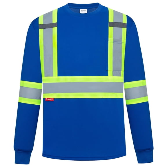 ProtectX High Visibility Long Sleeve Shirts Reflective Hi Vis Safety Shirts for Men Class 2 Work Shirts for Construction Warehouse 1 Pack Blue X-Large