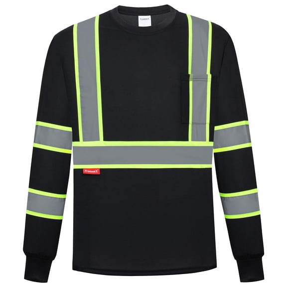ProtectX High Visibility Long Sleeve Shirts Reflective Hi Vis Safety Shirts for Men Class 2 Work Shirts for Construction Warehouse 1 Pack Black Large