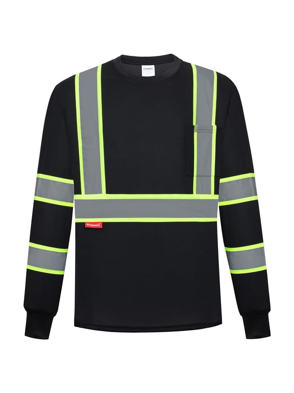 High Visibility Long Sleeve Shirts Reflective Hi Vis Safety Shirts for Men Class 2 Work Shirts for Construction Warehouse 1 Pack Black Large