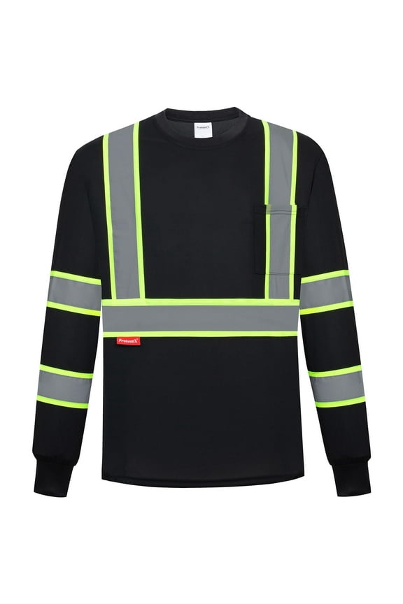 High Visibility Long Sleeve Shirts Reflective Hi Vis Safety Shirts for Men Class 2 Work Shirts for Construction Warehouse 1 Pack Black Large