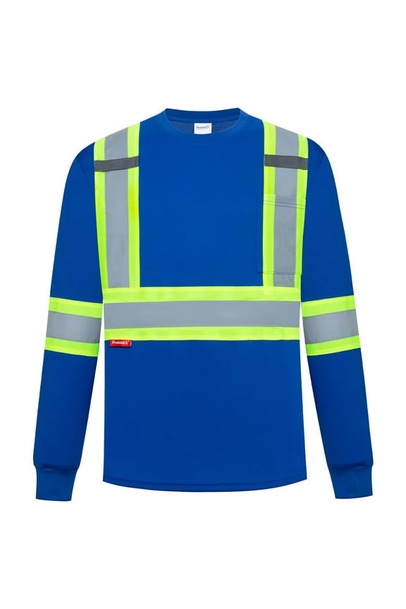 High Visibility Long Sleeve Shirts Reflective Hi Vis Safety Shirts for Men Class 2 Work Shirts for Construction Warehouse 1 Pack Blue Medium