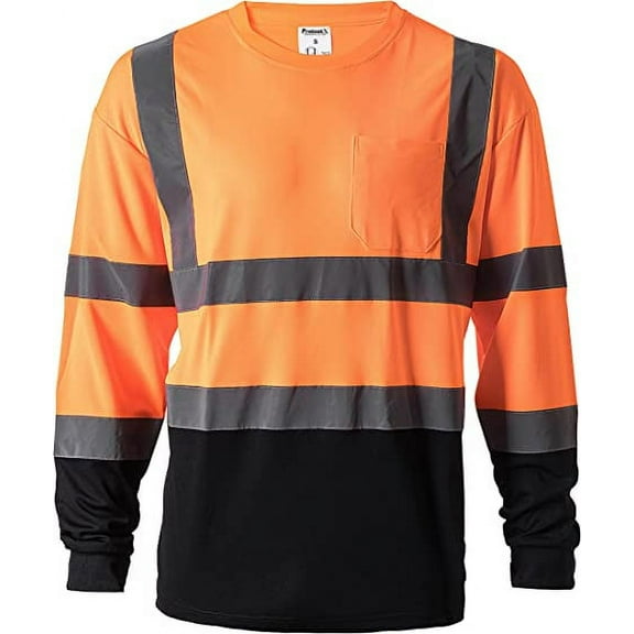 ProtectX High Visibility Organe Heavy-duty Long Sleeve Reflective Safety T-Shirt Type R Class2, US Size XXL