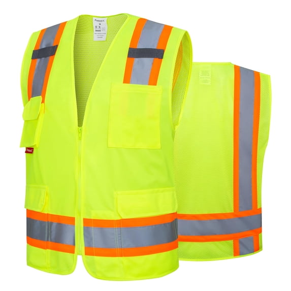 ProtectX High Visibility Reflective Safety Vest for Men Women Hi Vis Work Construction Vest with Pockets Class 2 Neon Green 3X-Large