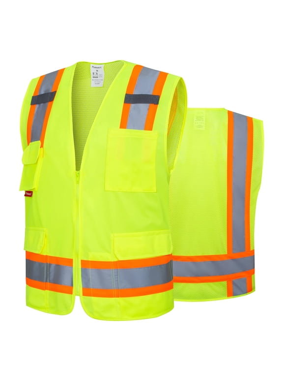 High Visibility Reflective Safety Vest for Men Women Hi Vis Work Construction Vest with Pockets Class 2 Neon Green Medium