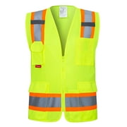 ProtectX High Visibility Reflective Safety Vest for Men Women Hi Vis Work Construction Vest with Pockets Class 2 Neon Green Small