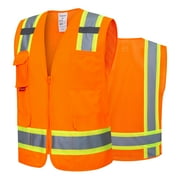 ProtectX High Visibility Reflective Safety Vest for Men Women Hi Vis Work Construction Vest with Pockets Class 2 Orange Small