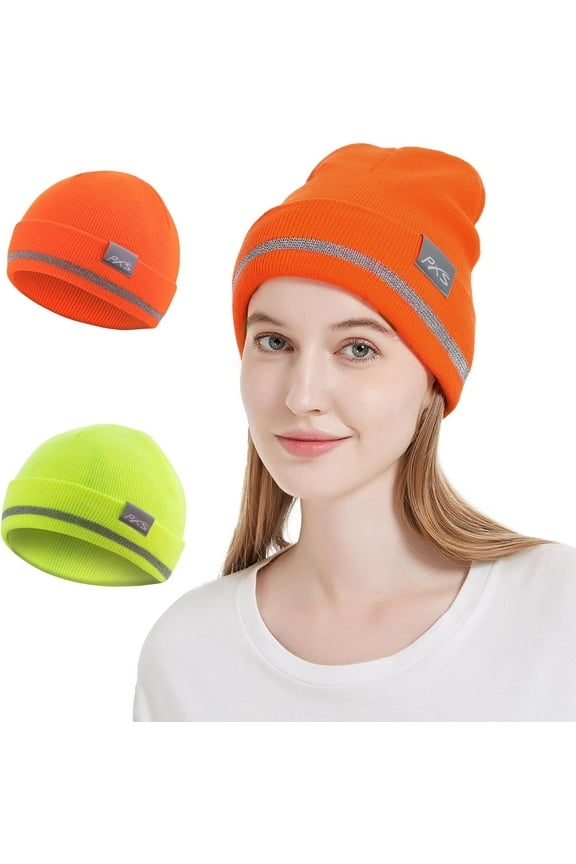 High Visibility Safety Beanie for Men and Women, 360-Degree Reflective Comfortable Knit Beanie Headcover Hat, Warming Cap for Running, Sports, Skating, Work, Constructions, 2 Pack