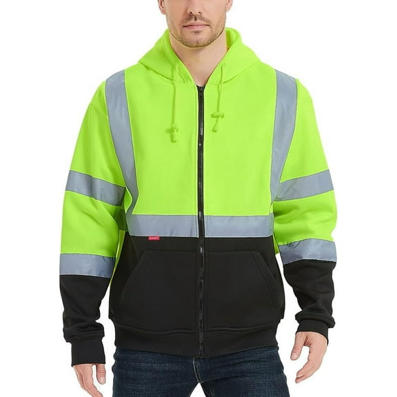 ProtectX High Visibility Reflective Hooded Sweatshirt with Pockets, Polyester, Size XXL, Green