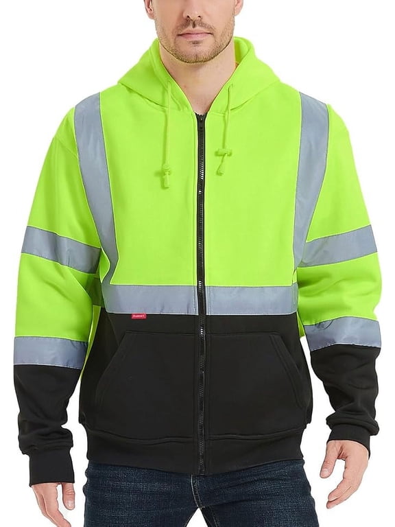 High Visibility Reflective Hooded Sweatshirt with Pockets, Polyester, Size XXL, Green