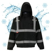 High Visibility Safety Waterproof Bomber Jacket for Women Men, Hi Vis Reflective Winter Construction Jacket, Black, Small