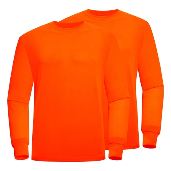 ProtectX High Visibility Shirts Safety for Men Women, Sun Protection Long Sleeve Work T Shirt Construction Shirts, Orange, Large