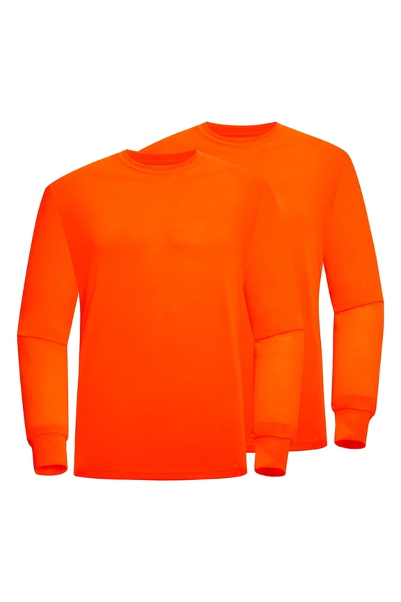 High Visibility Shirts Safety for Men Women, Sun Protection Long Sleeve Work T Shirt Construction Shirts, Orange, Large
