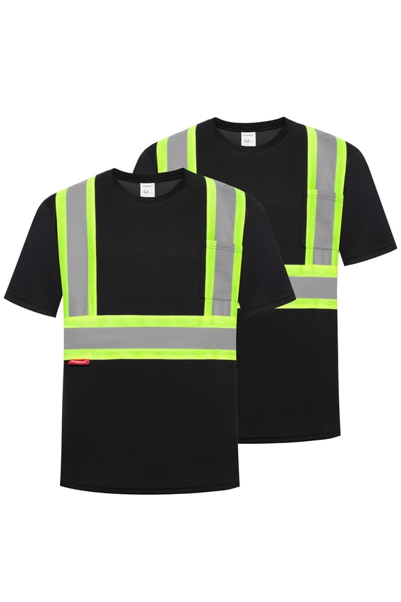 High Visibility Shirts for Men Women, Quick Dry Safety Short Sleeves T Shirts with Reflective Strips, Hi Vis Construction Work Shirt, Class 2 ,Black ,Medium
