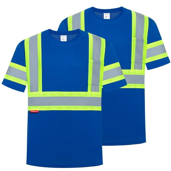 High Visibility Shirts for Men Women, Quick Dry Safety Short Sleeves T Shirts with Reflective Strips, Hi Vis Construction Work Shirt, Class 2 ,Blue ,4X-Large
