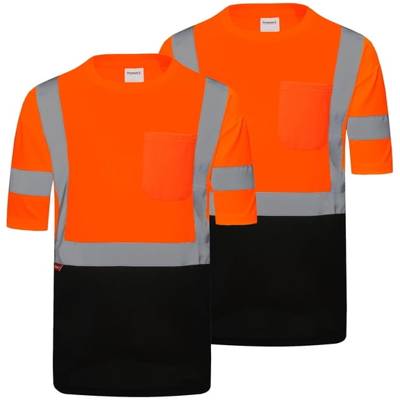 High Visibility Shirts for Men Women, Quick Dry Safety Short Sleeves T Shirts with Reflective Strips, Hi Vis Construction Work Shirt, Class 2 ,Orange ,Large