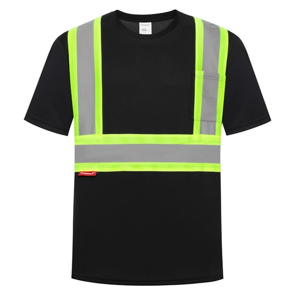 High Visibility Shirts for Men Women, Quick Dry Safety Short Sleeves T Shirts with Reflective Strips, Hi Vis Construction Work Shirt, Class 2 ,Black ,Small