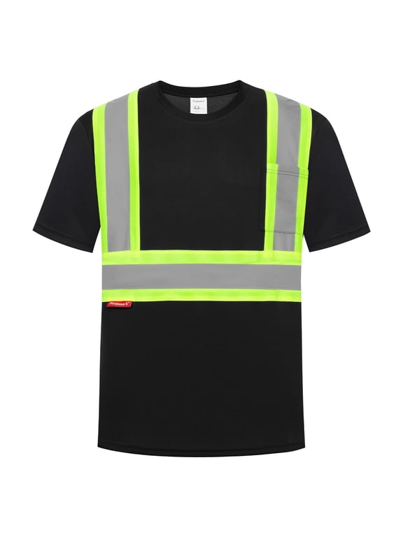 High Visibility Shirts for Men Women, Quick Dry Safety Short Sleeves T Shirts with Reflective Strips, Hi Vis Construction Work Shirt, Class 2 ,Black ,X-Large