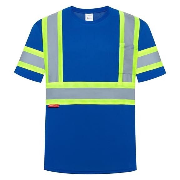 High Visibility Shirts for Men Women, Quick Dry Safety Short Sleeves T Shirts with Reflective Strips, Hi Vis Construction Work Shirt, Class 2 ,Blue ,Large