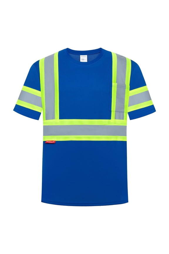 High Visibility Shirts for Men Women, Quick Dry Safety Short Sleeves T Shirts with Reflective Strips, Hi Vis Construction Work Shirt, Class 2 ,Blue ,Small