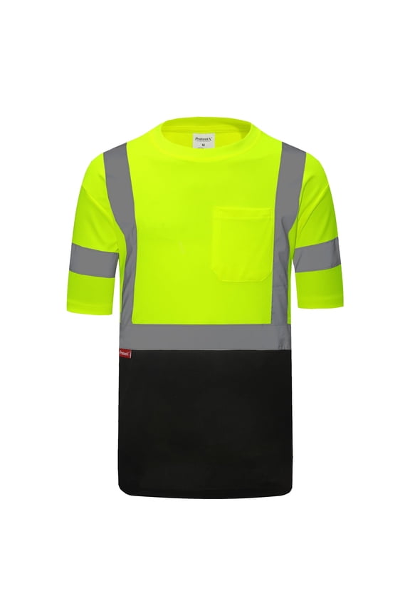 High Visibility Shirts for Men Women, Quick Dry Safety Short Sleeves T Shirts with Reflective Strips, Hi Vis Construction Work Shirt, Class 2 ,Green ,Large