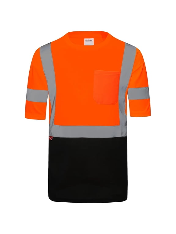 High Visibility Shirts for Men Women, Quick Dry Safety Short Sleeves T Shirts with Reflective Strips, Hi Vis Construction Work Shirt, Class 2 ,Orange ,4X-Large