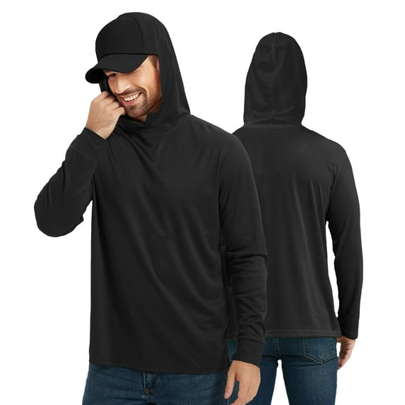 ProtectX High Visibility Sun Protection Lightweight Long Sleeve Hoodie, UPF 50+ Quick-Dry, SPF UV Shirt, Active Wear - Black, Large