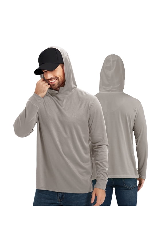 High Visibility Sun Protection Lightweight Long Sleeve Hoodie, UPF 50+ Quick-Dry, SPF UV Shirt, Active Wear - Grey, Medium